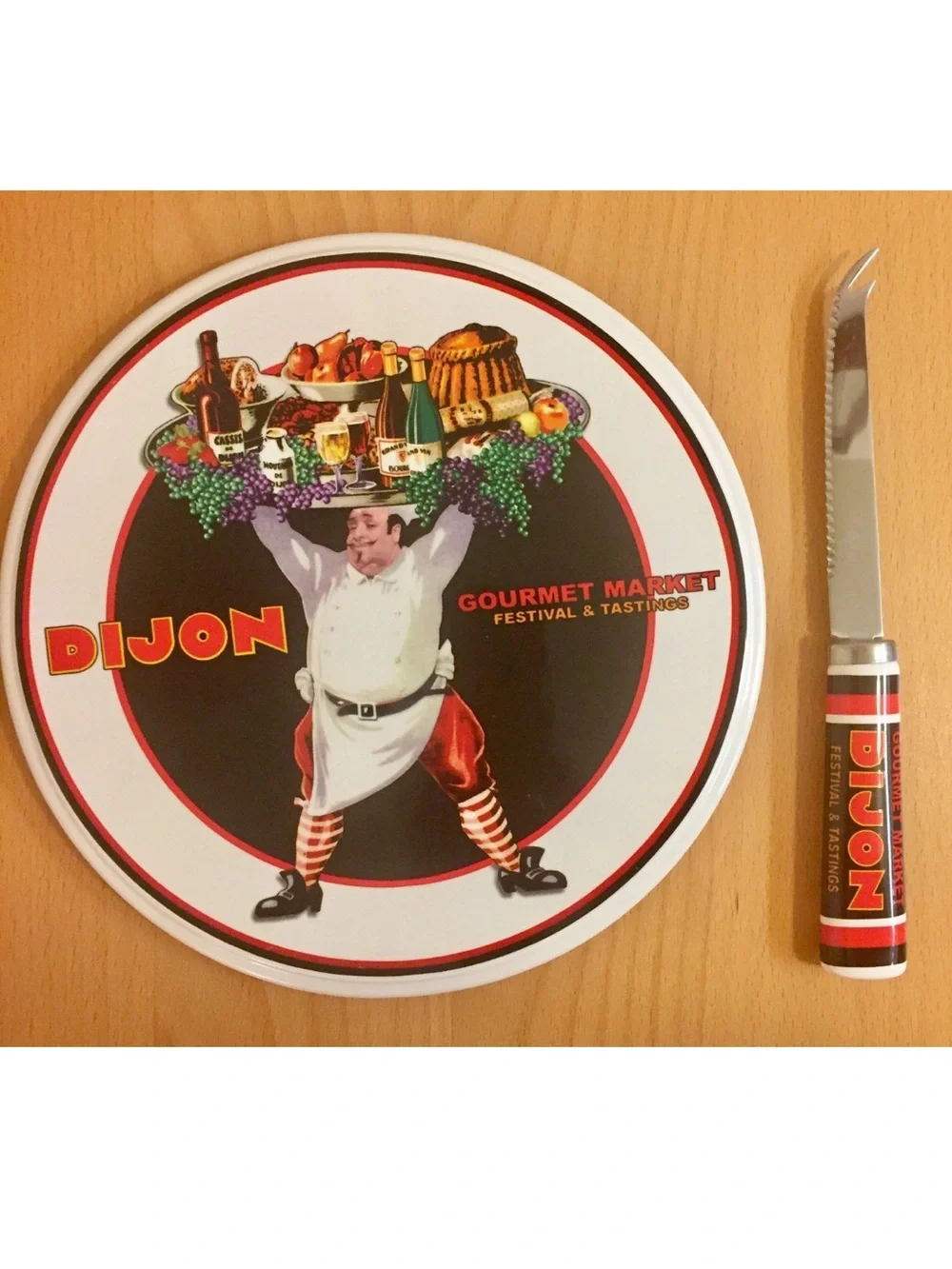 Gourmet Santa Barbara Round Ceramic Serving Plate and Cheese Knife Set -